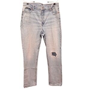Old Navy Womens 14 Tall Light Wash‎ Slouchy Straight Jeans Blue Patch Denim